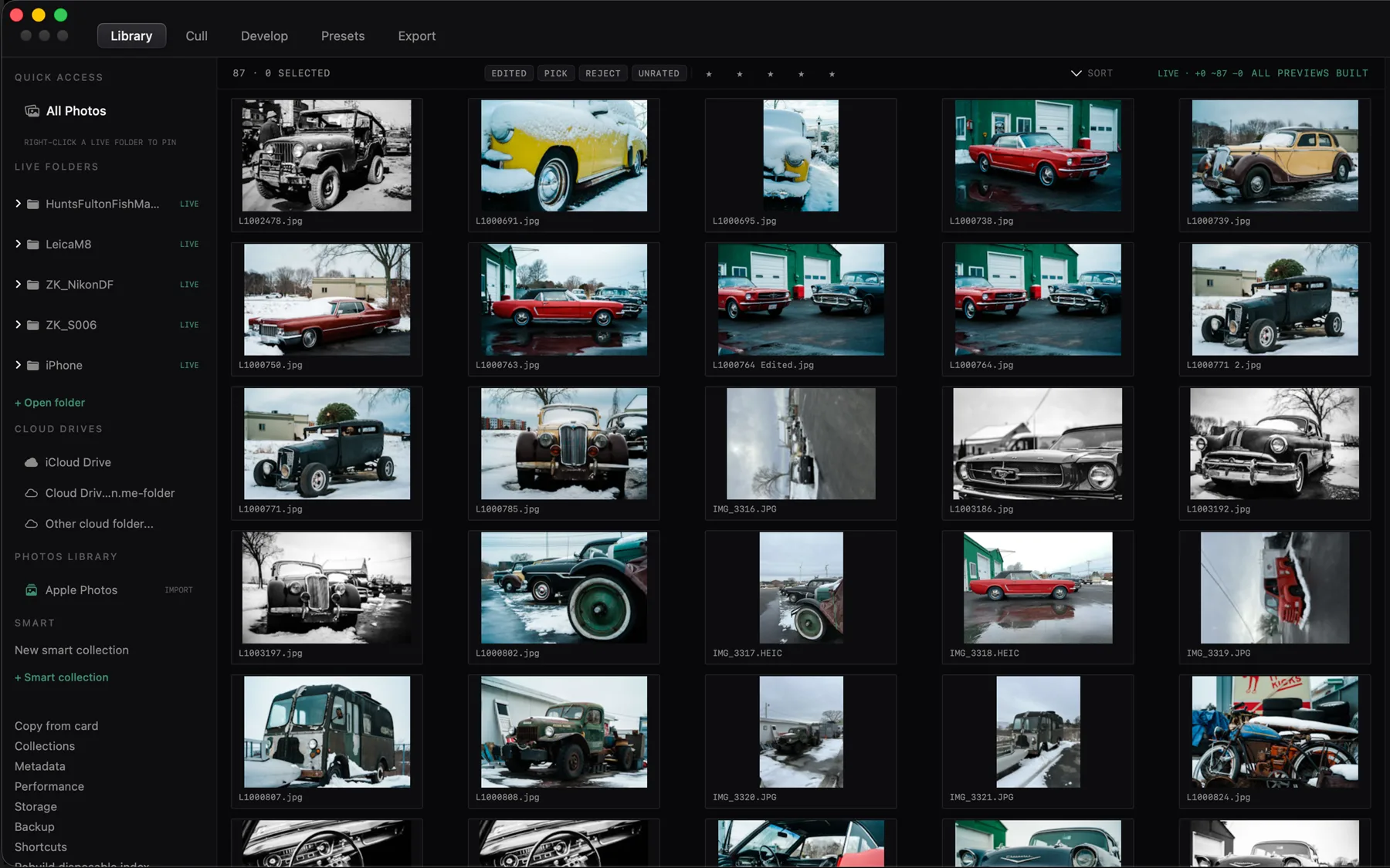 CaptureMood library browsing live folders and cloud drives as a grid