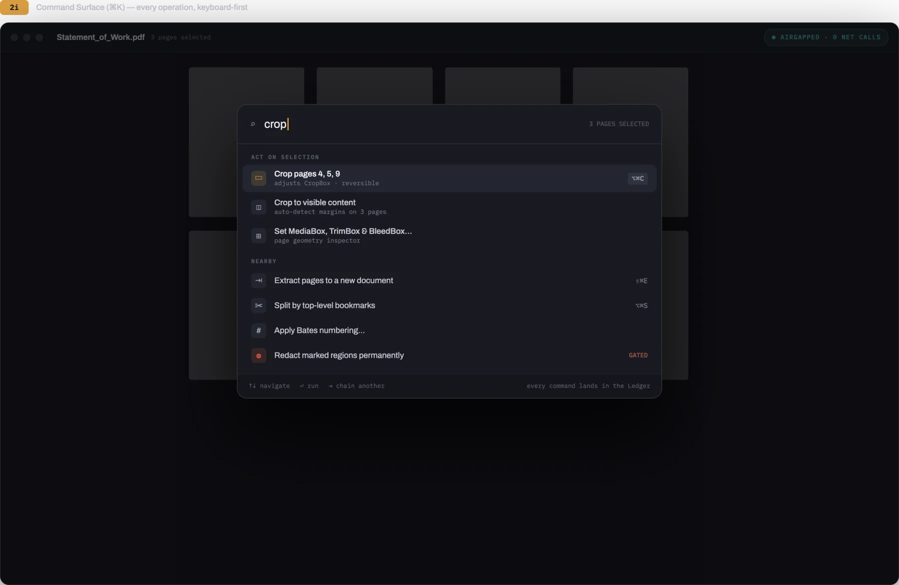 Folio command surface quick action modal
