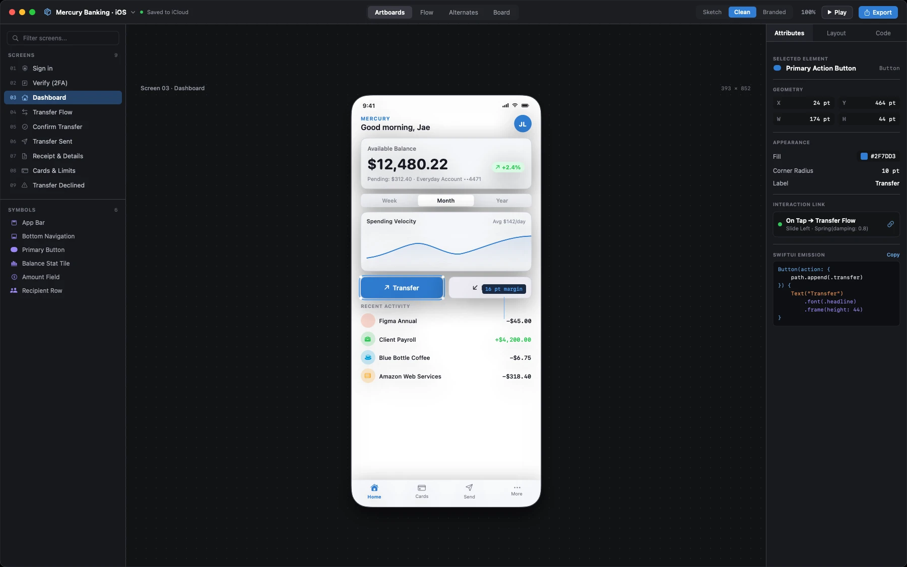 Mocksyy native wireframe and mockup workbench with component library, interactive canvas, and SwiftUI code export