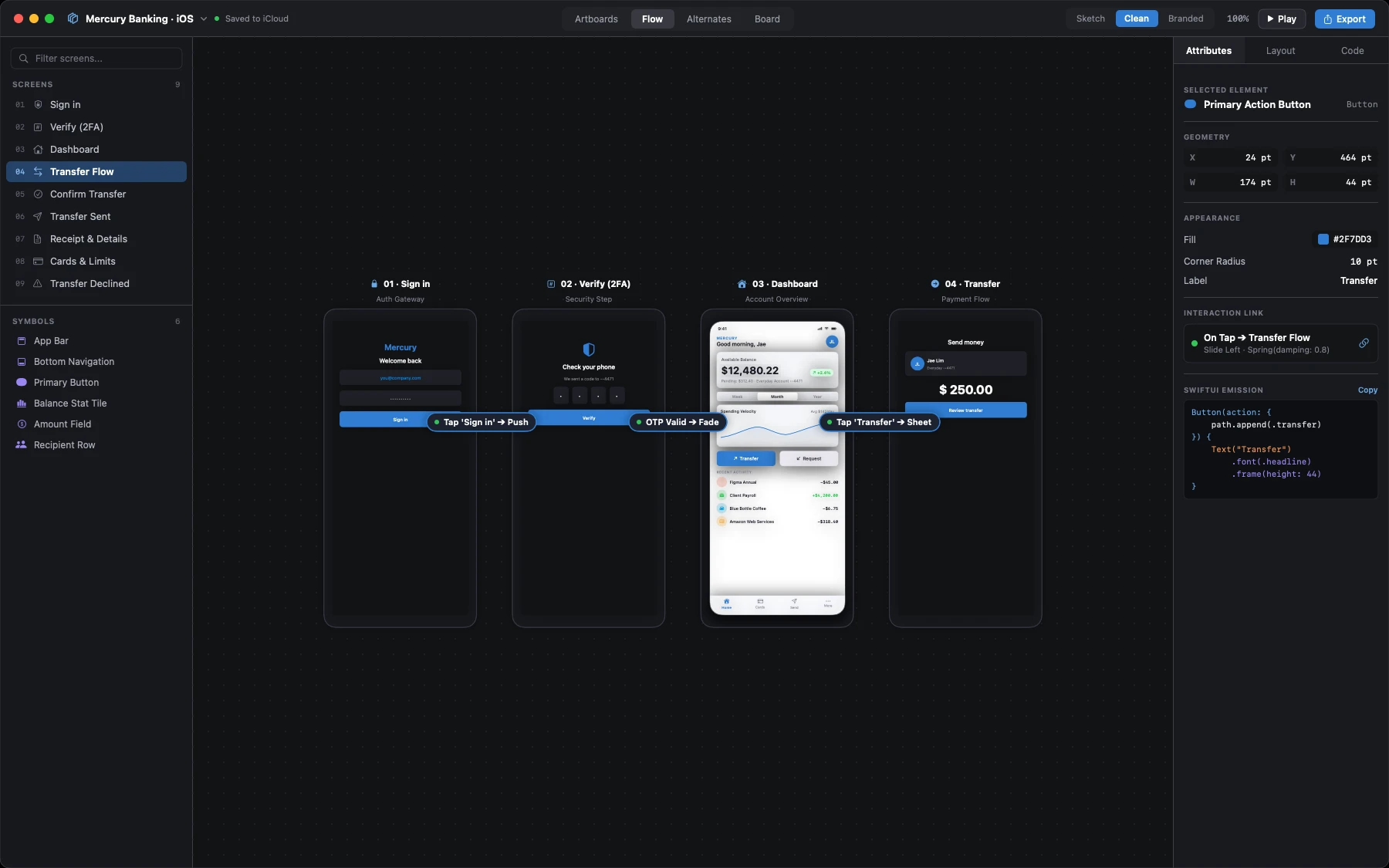 Mocksyy screen flow diagram showing connected user journey