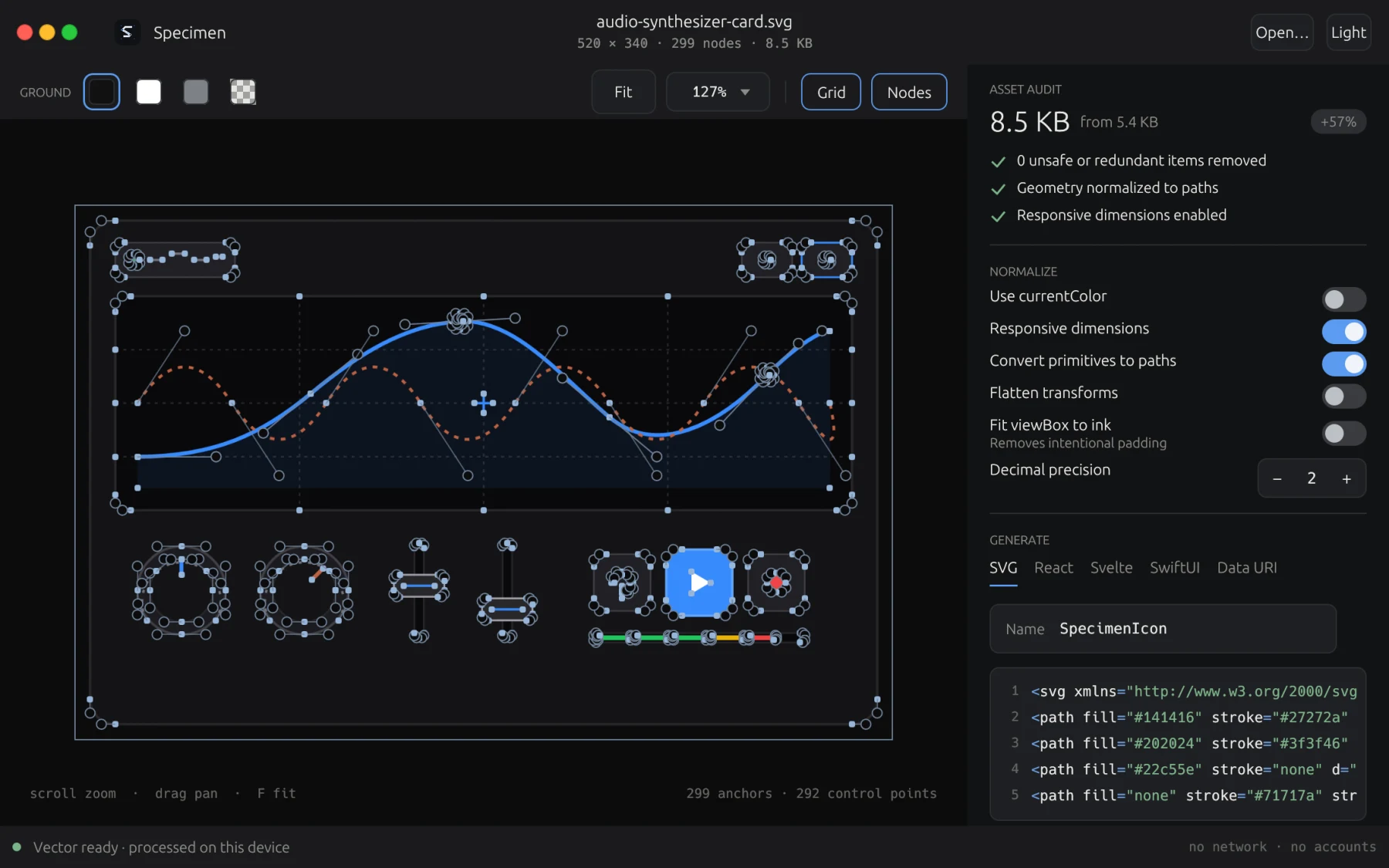 Specimen vector node overlay and grid view