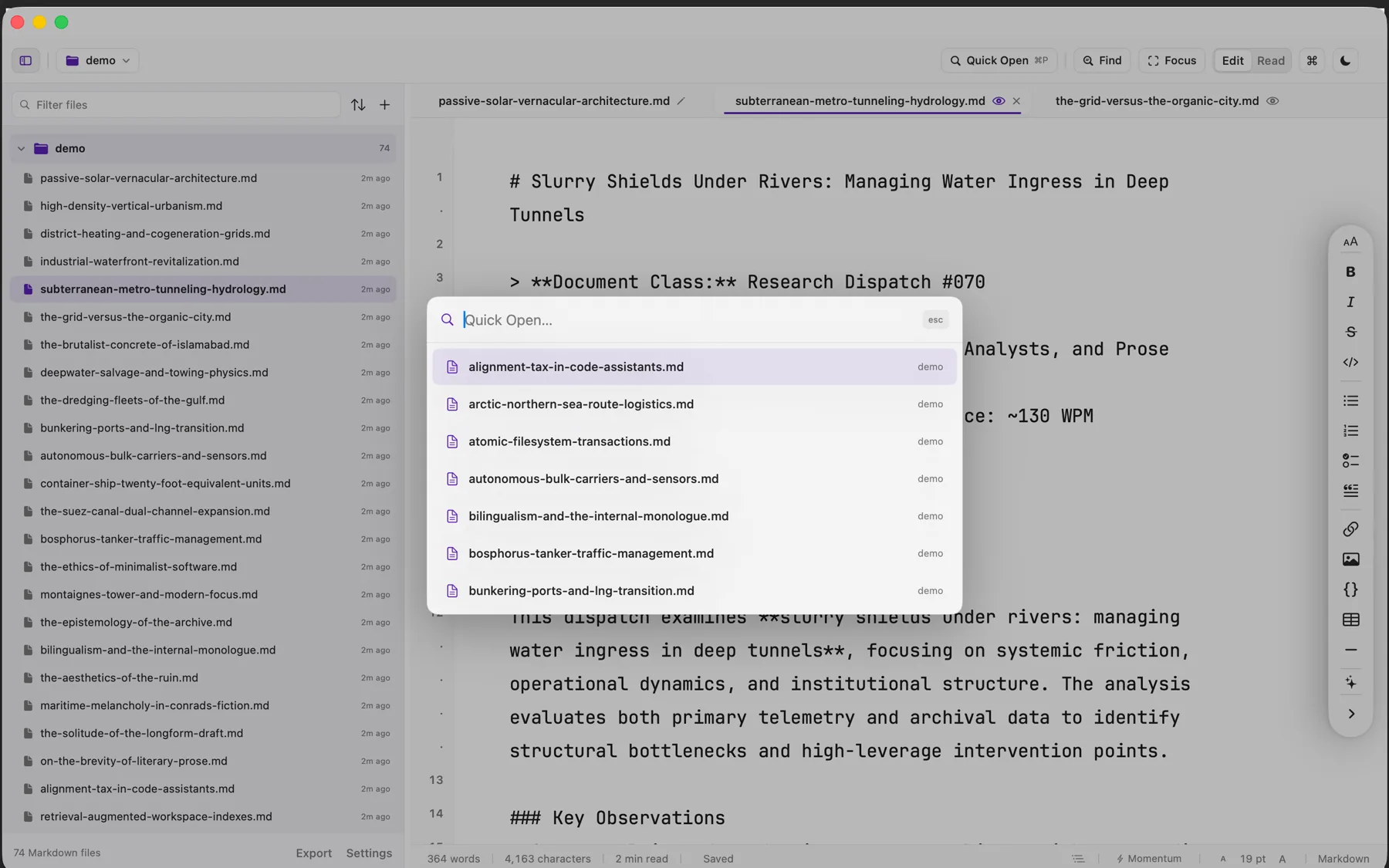 Verso Quick Open palette listing files in the folder
